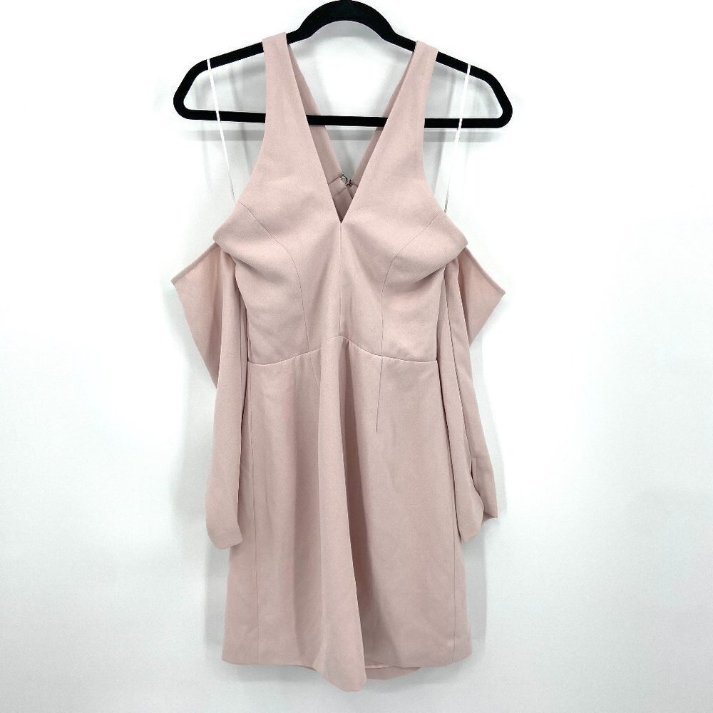 NWOT SHILLA Blush Pink Cross Back Cold Shoulder V-Neck Formal Mini Dress Small